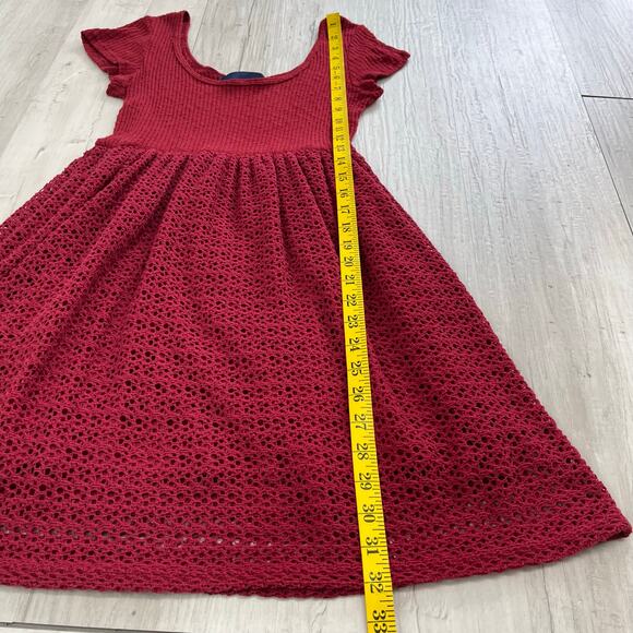 Blue Rain Short Sleeve Fit Flare Crochet Knit Lined Soft Knee Length Dress - Picture 8 of 8